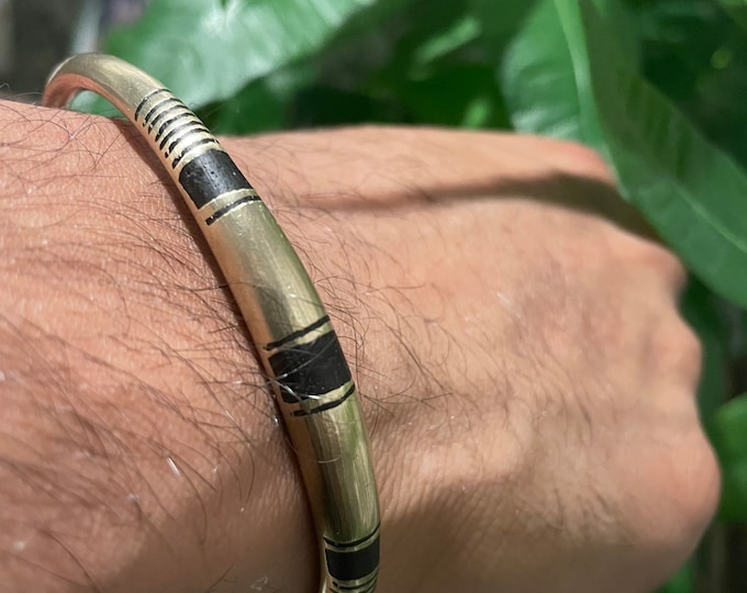 Ebony Wood Inlay Brass Cuff Bracelet