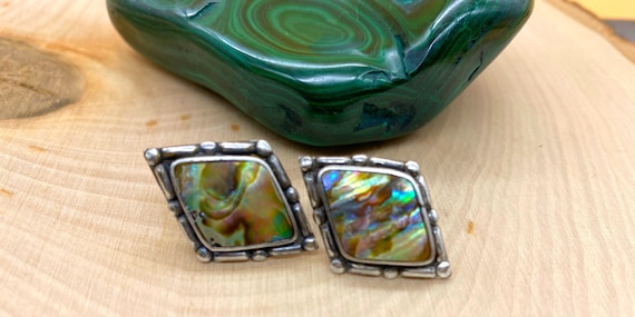 Vintage Abalone shell bezel set sterling silver e… - image 1