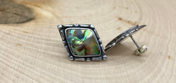 Vintage Abalone shell bezel set sterling silver e… - image 2