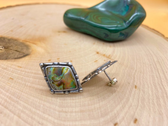 Vintage Abalone shell bezel set sterling silver e… - image 5