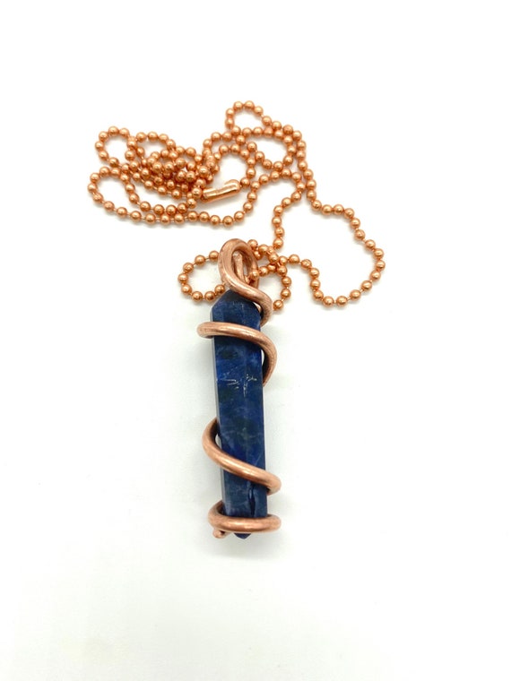 Double terminated sodalite crystal point necklace