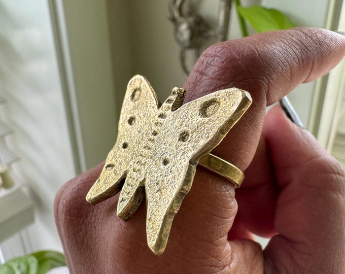 Butterfly Spirit Ring – Handmade Solid Brass Adjustable Statement, Kenya