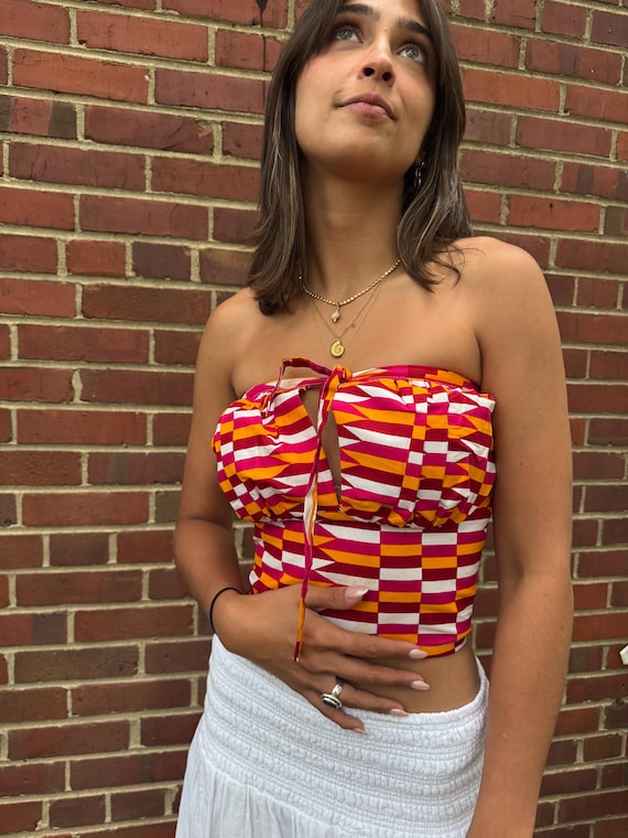 Handmade Ghana Abstract-Colored Tube Top with Back Zipper, Custom-Fit, Artisan African Fashion | EthioCraft