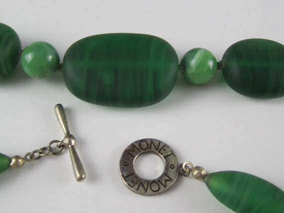 Monet Art Glass Necklace Light Green Marble beads… - image 7