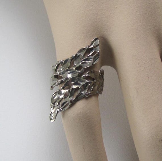 Sterling Silver Ring Leaf Design Wrap Bypass Band… - image 6