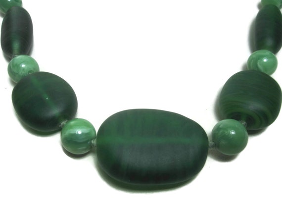 Monet Art Glass Necklace Light Green Marble beads… - image 2