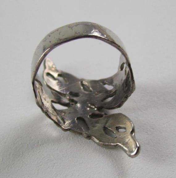 Sterling Silver Ring Leaf Design Wrap Bypass Band… - image 3