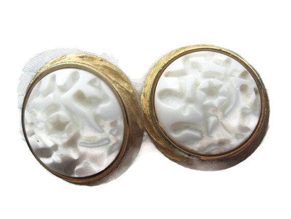Monet Earrings 2 pair Carved White Button and Ber… - image 3