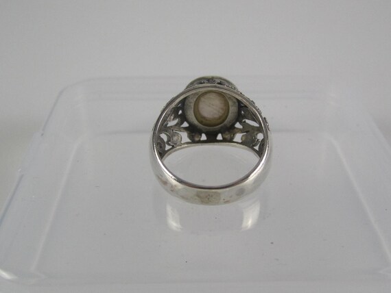 Mother of Pearl Ring Sterling Silver Marcasite Ba… - image 8