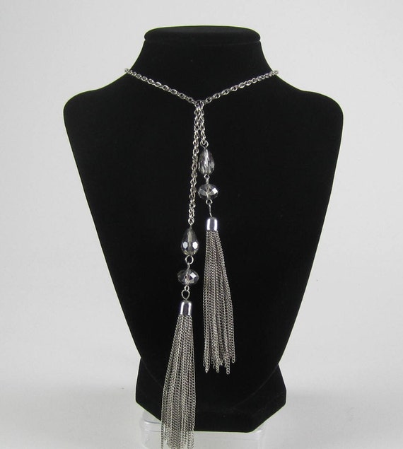 Crystal Ball Lariat Tassel Chain Necklace Solid C… - image 1