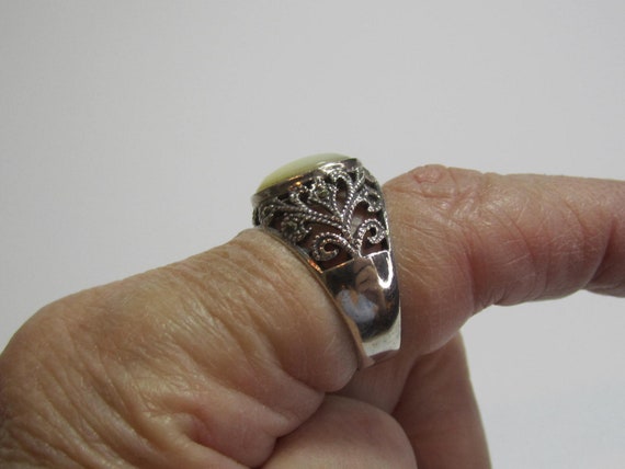 Mother of Pearl Ring Sterling Silver Marcasite Ba… - image 4