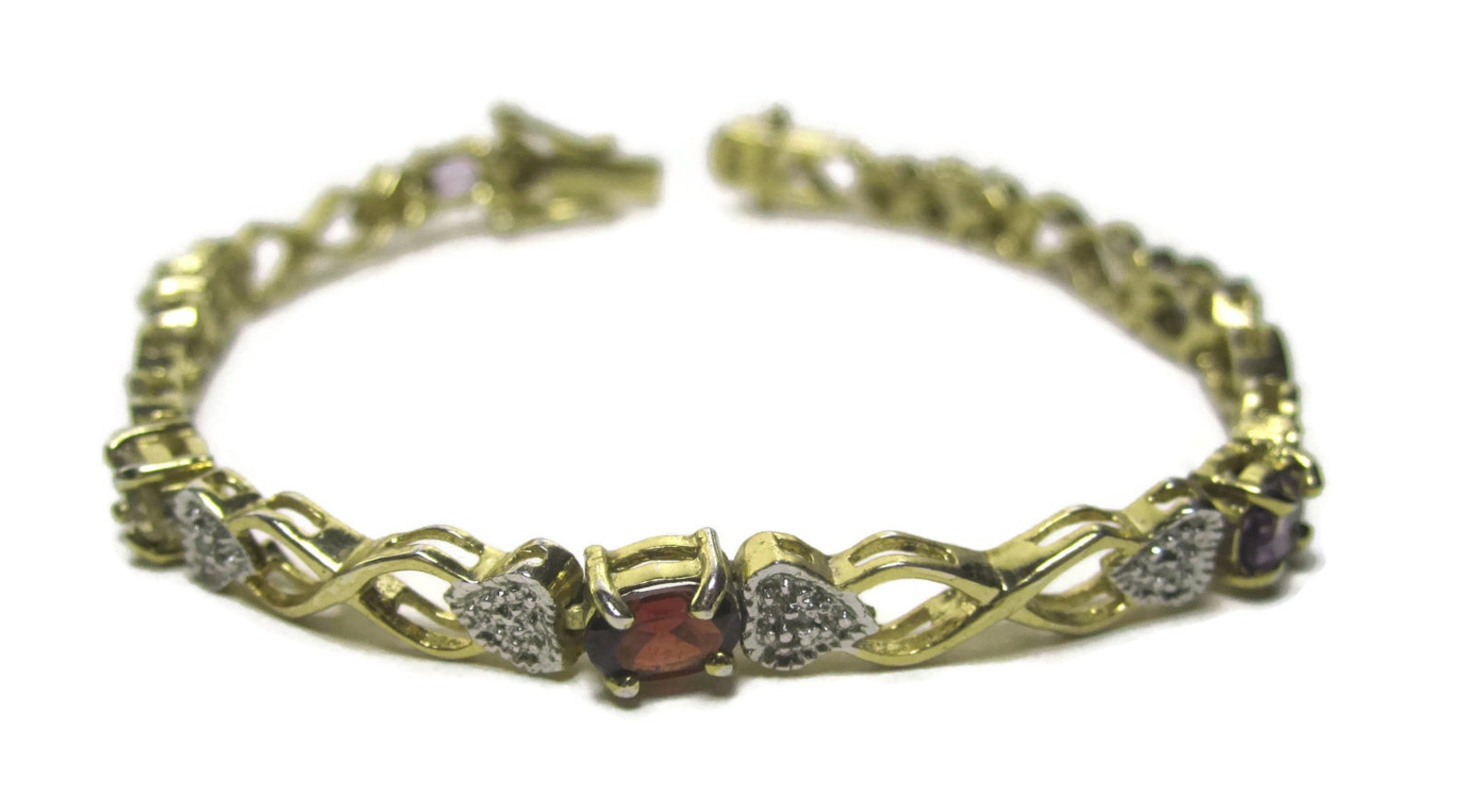 Heart Tennis Bracelet Gold Over Sterling Silver Multi Color Etsy