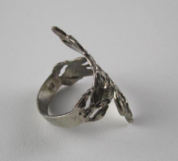 Sterling Silver Ring Leaf Design Wrap Bypass Band… - image 5