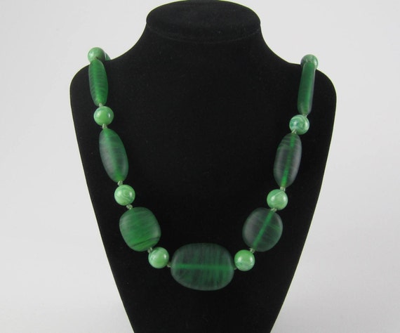 Monet Art Glass Necklace Light Green Marble beads… - image 1