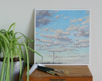 Art print Brilliant Noon Skyscape-Impressionist Painting- eight inches by eight inches