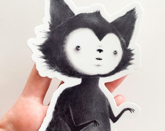 Last one! Jumbo Werewolf friend, cute black dog wolf (larger size) - vinyl sticker