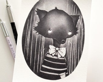 Last one! Big Bad Wolf - 5 x 7 inch print - graphite illustration, Little Red