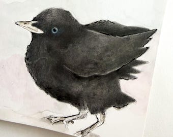 Little Bird  - postcard sketch, original watercolor and graphite drawing