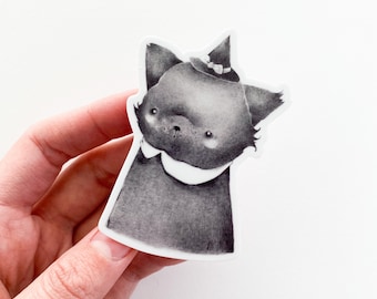 Witchy Kitty Vinyl Sticker, Cute Magical Black Cat