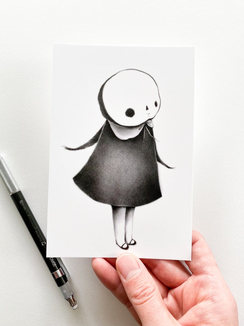 Skeleton Girl, 4 x 6 inch mini postcard print image 1