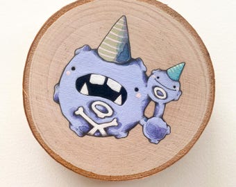 Smoke Ball Friends - Gouache and watercolor painting on birchwood