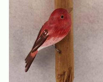 Purple Finch - right facing. Handcrafted, carved  wooden bird, painted bird, home decor, wall decor, Made in USA