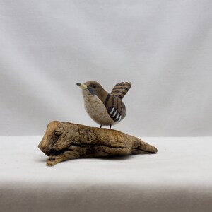 House Wren - sitting. Handcrafted, carved  wooden bird, painted bird, home decor, table  decor, Made in USA