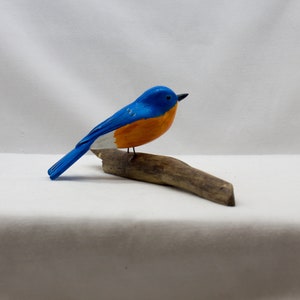 Bluebird - sitting. Handcrafted, carved  wooden bird, painted bird, home decor, table  decor, Made in USA