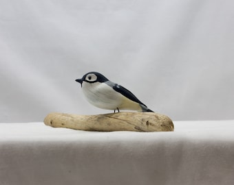 Chickadee - sitting. Handcrafted, carved  wooden bird, painted bird, home decor, table  decor, Made in USA