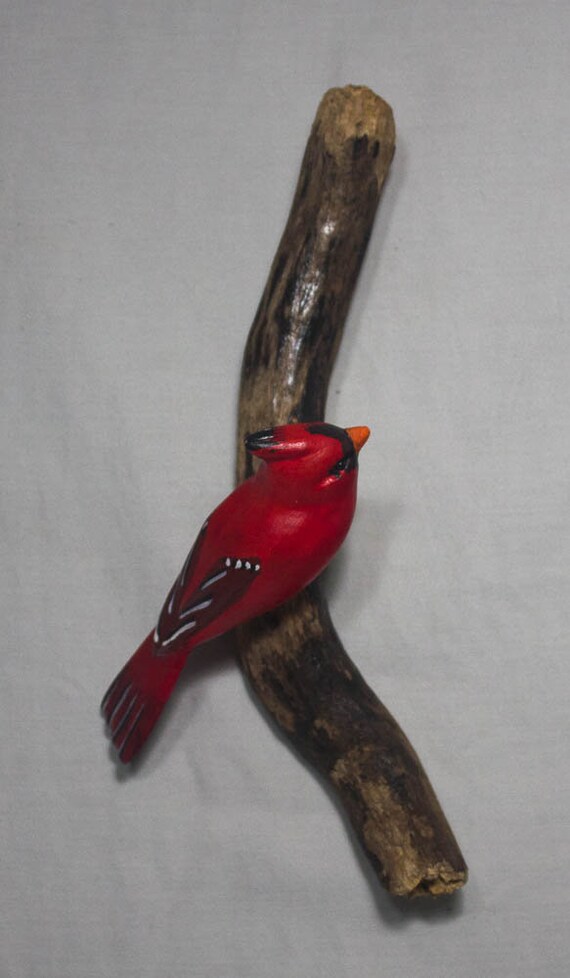 Cardinal Right Facing Handcrafted Carved Wooden Bird Etsy