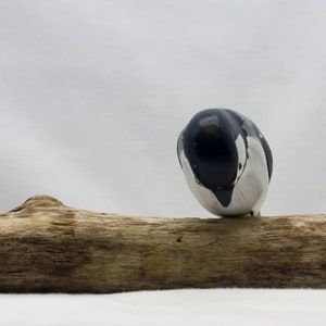 Nodding Chickadee sitting. Handcrafted, carved wooden bird, painted bird, home decor, table decor, Made in USA image 2