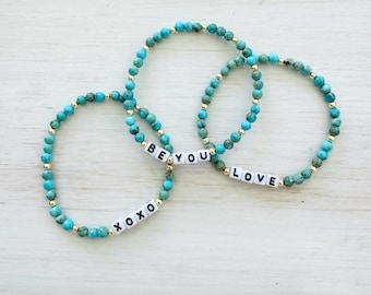 Dainty Gemstone Name Bracelet|, Turquoise Jasper Bracelet, Personalized Name Bracelet, Custom word Bracelets