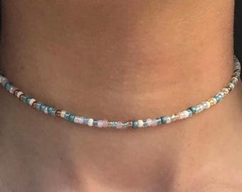Coco Beach Beaded Choker. Jewelry Necklace, Seed Bead Choker, Beach Jewelry, Waterproof Choker, Boho Beaded Chokers, Beach Jewelry