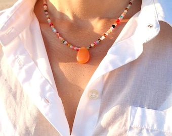 Teardrop Gemstone Beaded Choker Necklace, Trendy Necklaces, Dainty Stone Bead Chokers, Waterproof non tarnish Jewelry