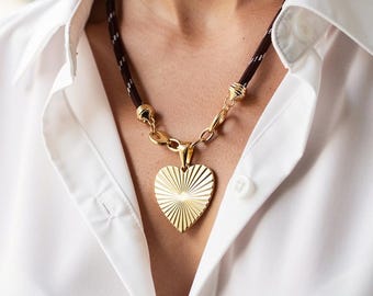 New Paracord Necklace, 18k gold filled Heart Charm Jewelry, Cord Necklace, Trendy Jewelry, Heart Cord Necklaces