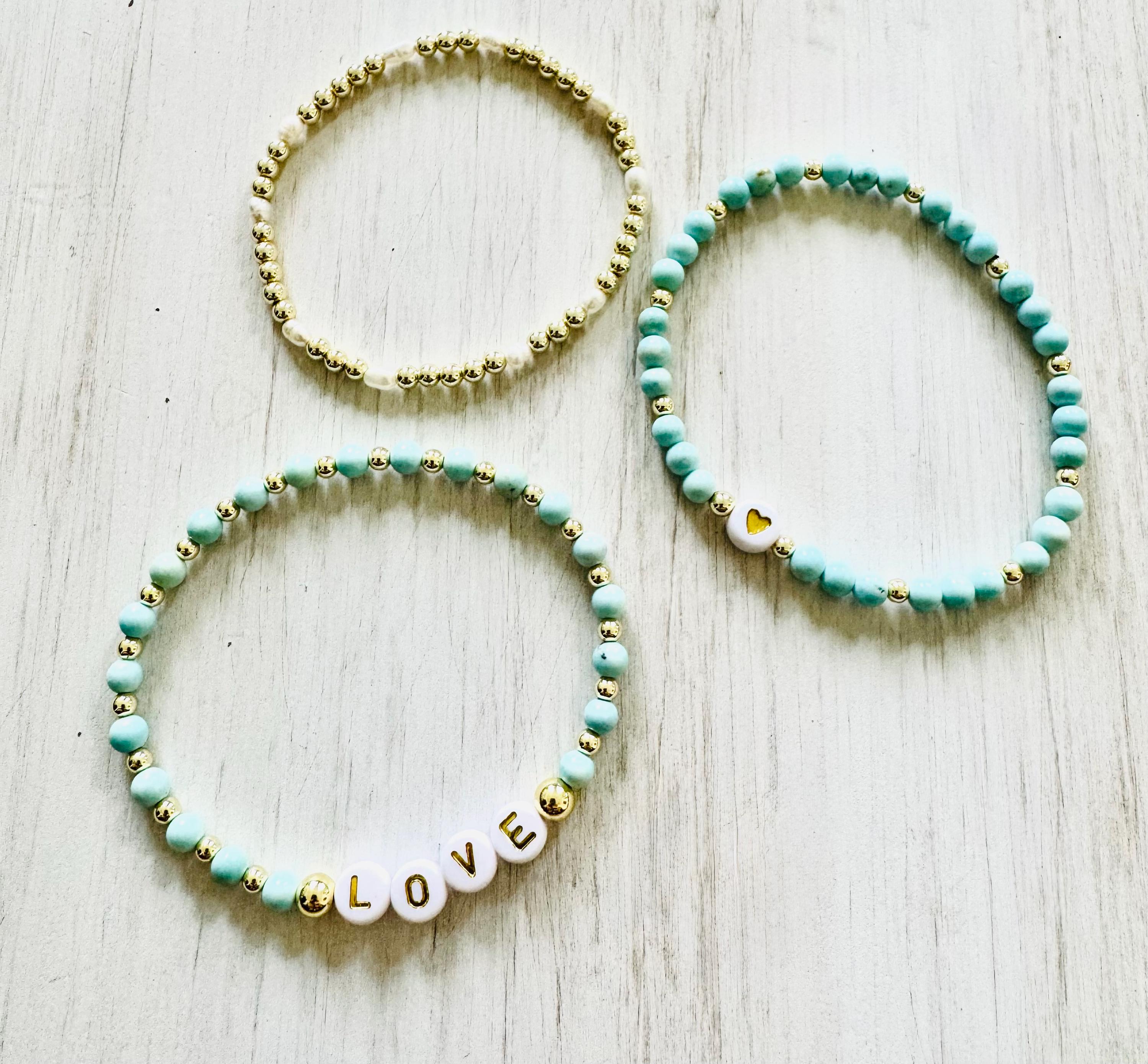Custom Beaded Name Bracelet, Gold & Turquoise Personalized Bracelet ...