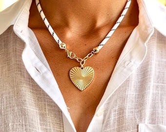 New Paracord Necklace, 18k gold filled Heart Charm Jewelry, Cord Necklace, Trendy Jewelry, Heart Cord Necklaces