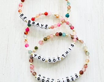 Dainty Gemstone Name Bracelet| Personalized Beaded Custom Bracelet, Custom Word Bracelet