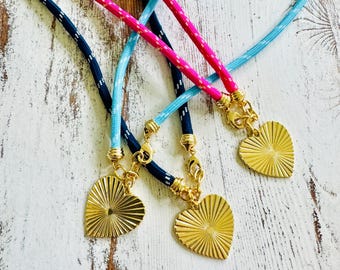 New Paracord Necklace, 18k gold filled Heart Charm Jewelry, Cord Necklace, Trendy Jewelry, Heart Cord Necklaces
