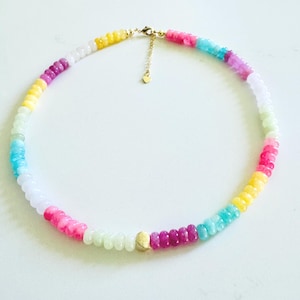 Beautiful Rainbow Luxe Multi Gemstone Beaded Choker Necklace , Candy Rainbow Beaded Necklace, Hot Summer Gemstone Jewelry
