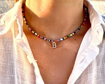 Initial Necklace, Colorful Beaded Choker Letter Necklaces, Initial Beaded Chokers