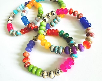 Colorful Rainbow Gemstone Beaded Bracelet, Ombré Gemstone Beaded Bracelet, Gemstone Bracelets, Rainbow Gemstone Bracelet Jewelry