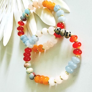 Colorful Rainbow Gemstone Beaded Bracelet, Ombré Gemstone Beaded Bracelet, Gemstone Bracelets, Beachy Gemstone Bracelet, Beach Vibe Jewelry