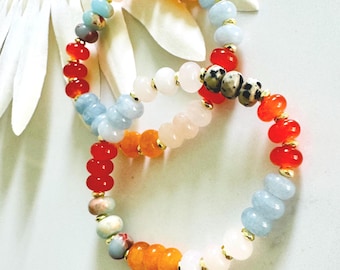 Rainbow Stone Beaded Bracelet, Ombré Bead Bracelet, Gemstone Bracelet, Stretch Gemstone Bracelets