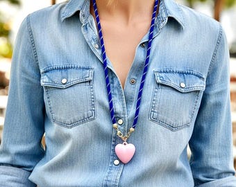 New Paracord Large Heart Necklace, 18k gold filled Heart Charm Jewelry, Heart Charms, Trendy Jewelry, Heart Cord Necklaces