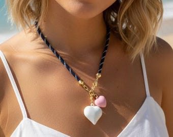 New Paracord Heart Necklace, 18k gold filled Heart Charm Jewelry, Adjustable Heart Charms, Trendy Jewelry, Heart Cord Necklaces