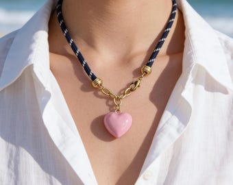 New Paracord Heart Necklace, 18k gold filled Heart Charm Jewelry, Cord Necklace, Trendy Jewelry, Heart Cord Necklaces