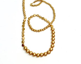 Long Gold Wood Bead Necklace: Boho Layering Necklace, 36 Inch