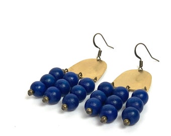 Handmade earrings Blue Beads-Balls 28 mm