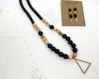 ブラックとゴールドの幾何学模様のネックレス - Etsy 日本 幾何学